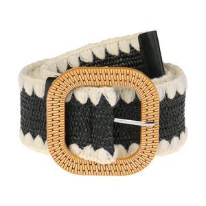 Plus Size Straw Woven Elastic Stretch Wide Waist Belt Boho Braided Belts Black